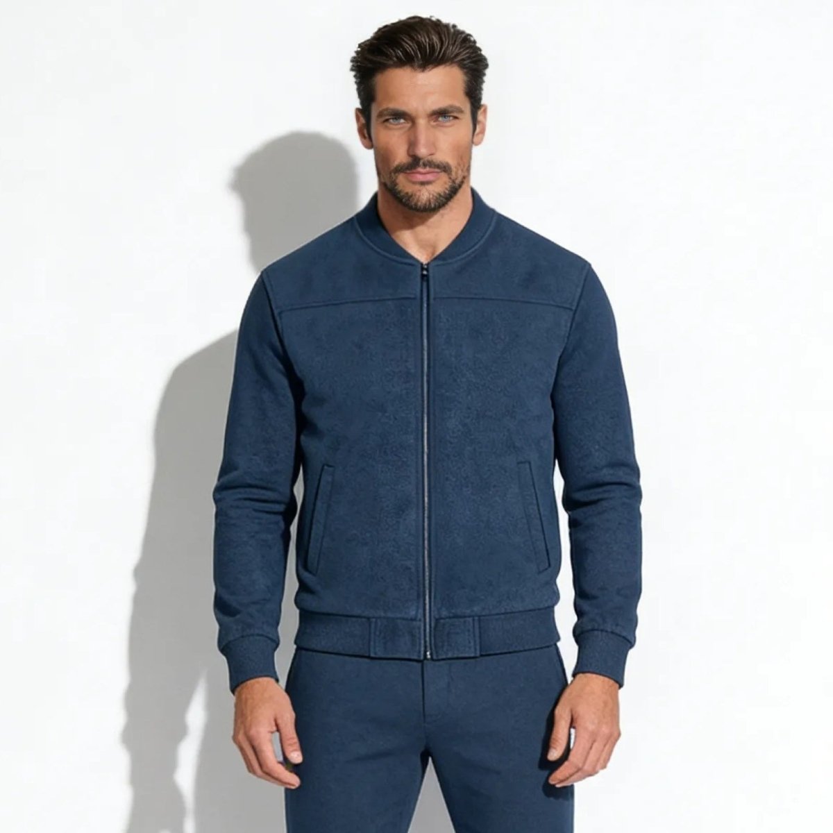 Men's Suede Bomber Jacket with Smart Style