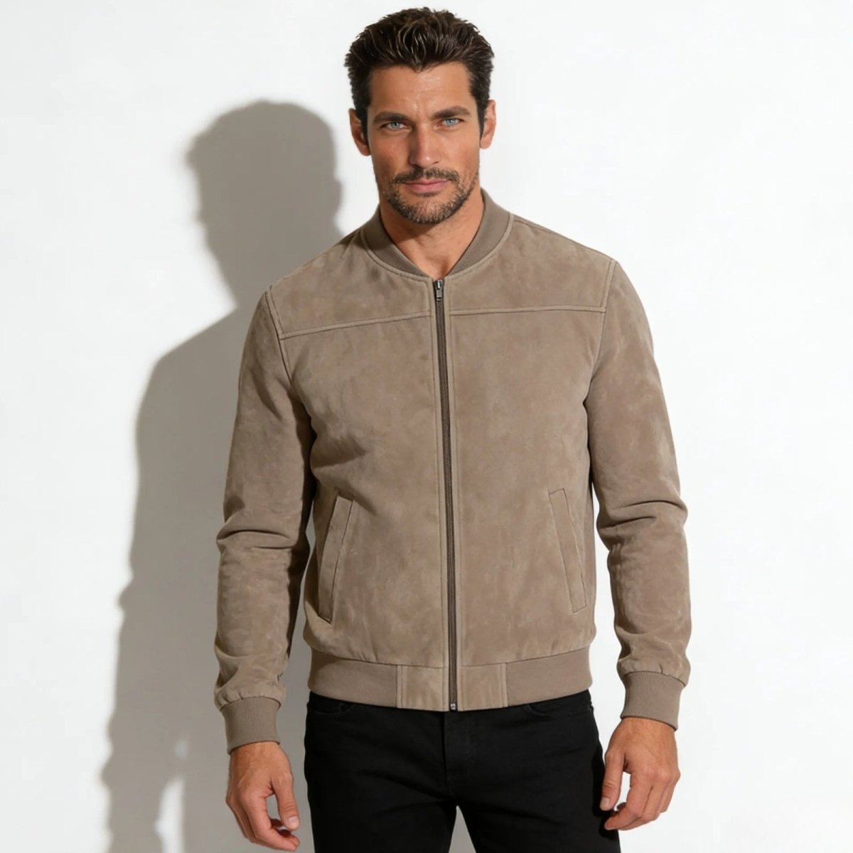 Men's Suede Bomber Jacket with Smart Style