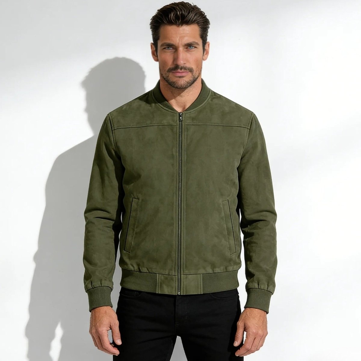 Men's Suede Bomber Jacket with Smart Style