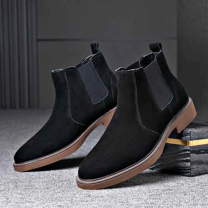 Men's Suede Chelsea Boots in Black