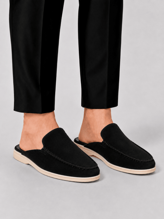 Men's Suede Mule Loafers in Black