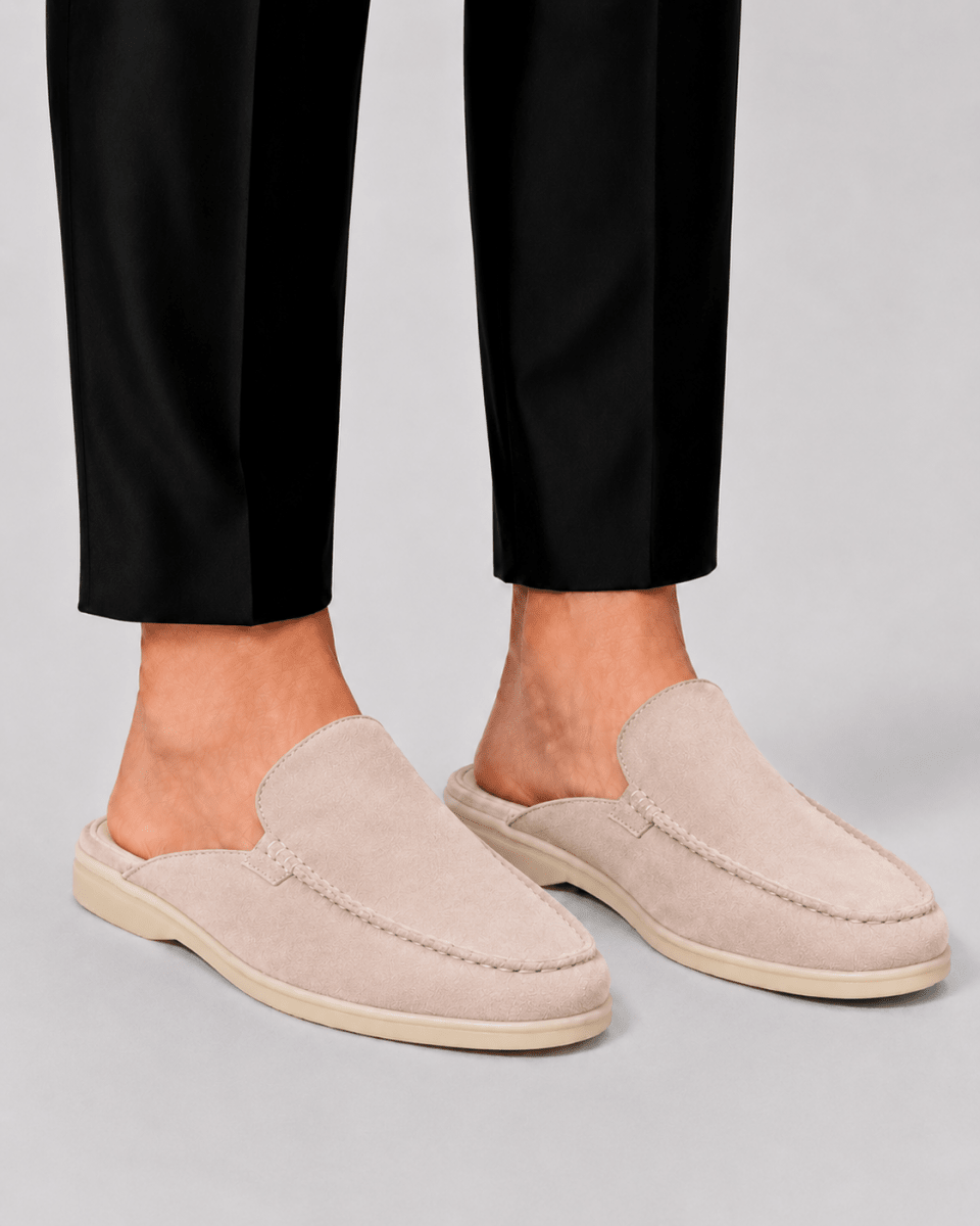 Men's Suede Mule Loafers in Cream
