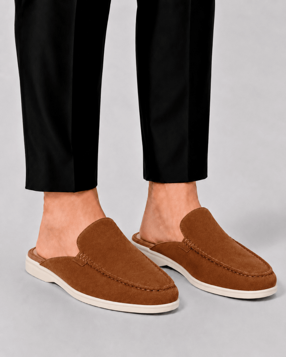 Men's Suede Mule Loafers in Dark Brown