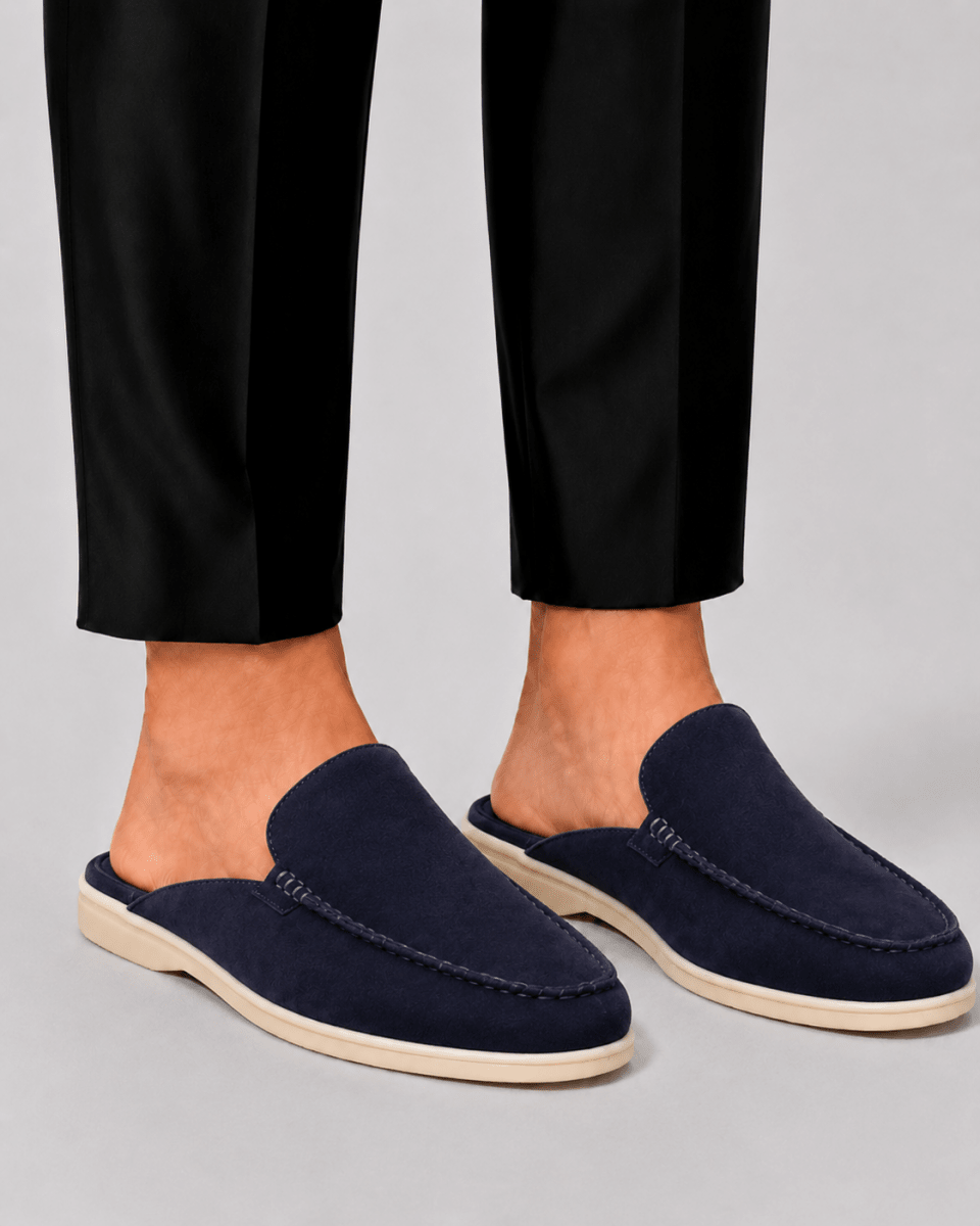 Men's Suede Mule Loafers in Navy