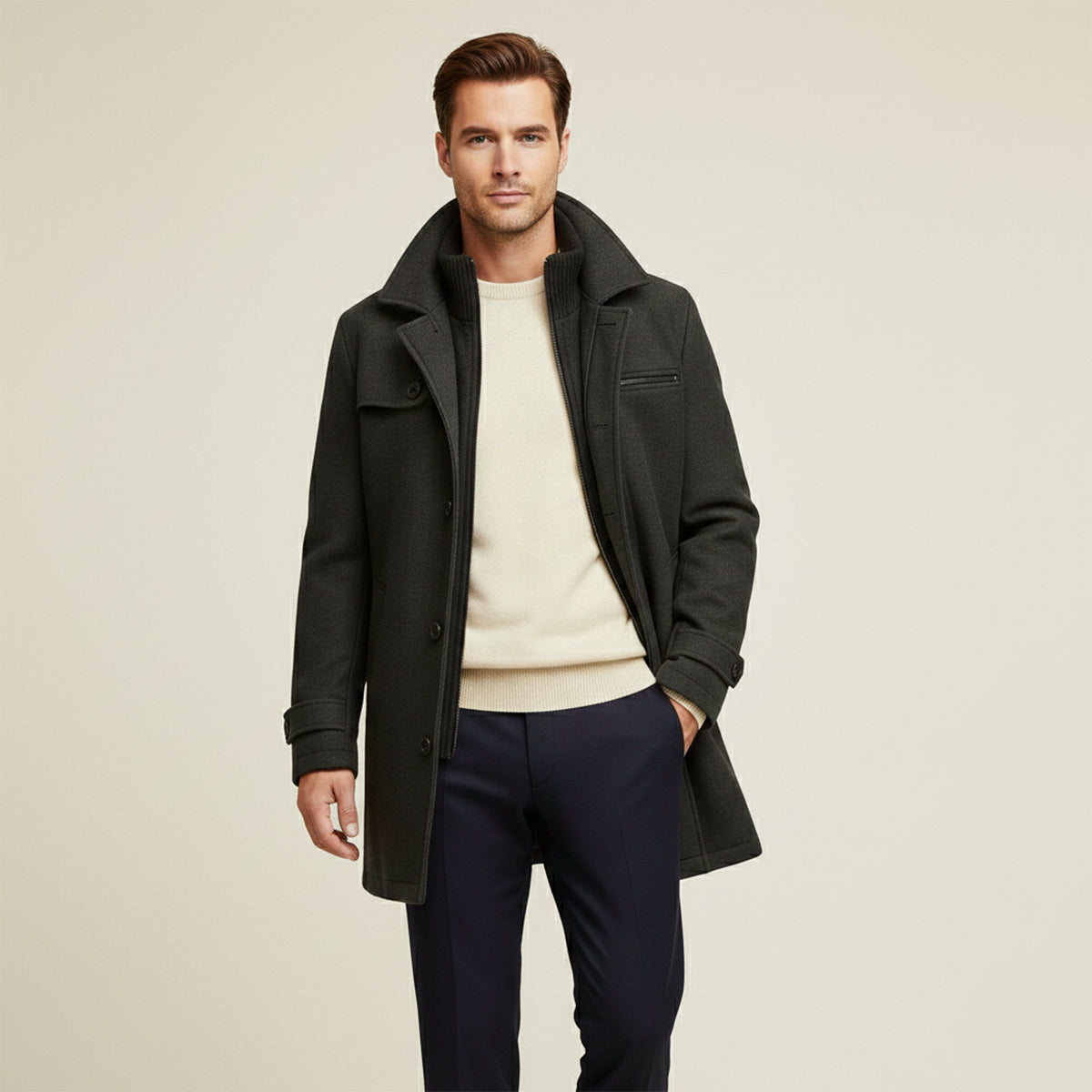 Men's Tailored Wool Overcoat for Smart Winter Style