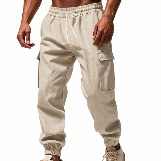 Men's tapered utility joggers in black with flap thigh pockets and elasticated cuffs
