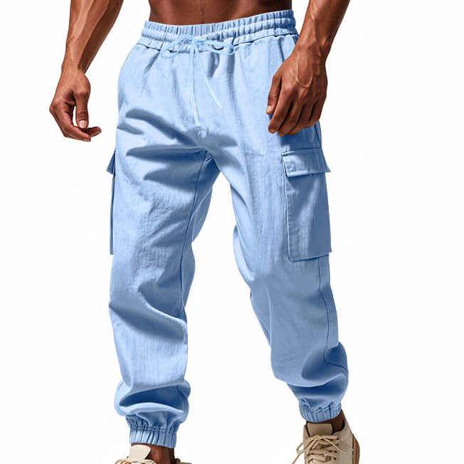 Men's tapered utility joggers in black with flap thigh pockets and elasticated cuffs