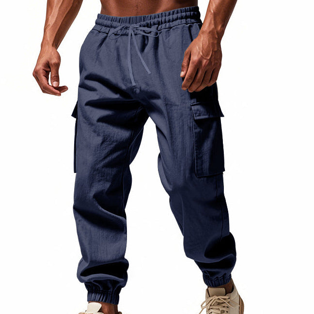 Men's tapered utility joggers in black with flap thigh pockets and elasticated cuffs