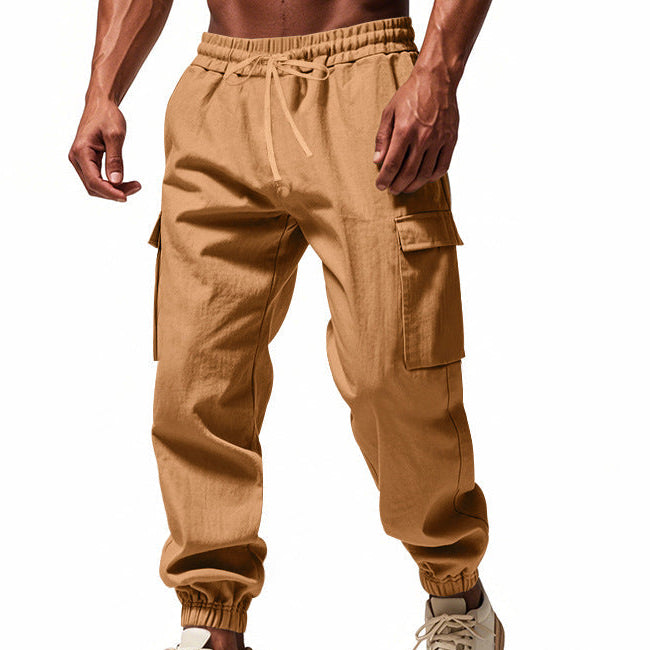 Men's tapered utility joggers in black with flap thigh pockets and elasticated cuffs