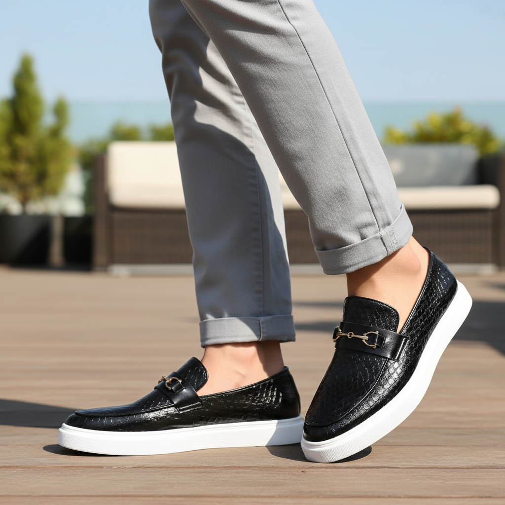 Men's Textured Buckle Loafers