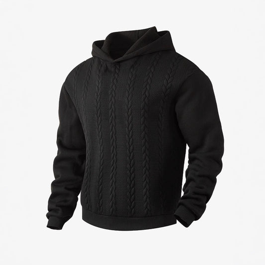Men's Textured Knit Hoodie in Black