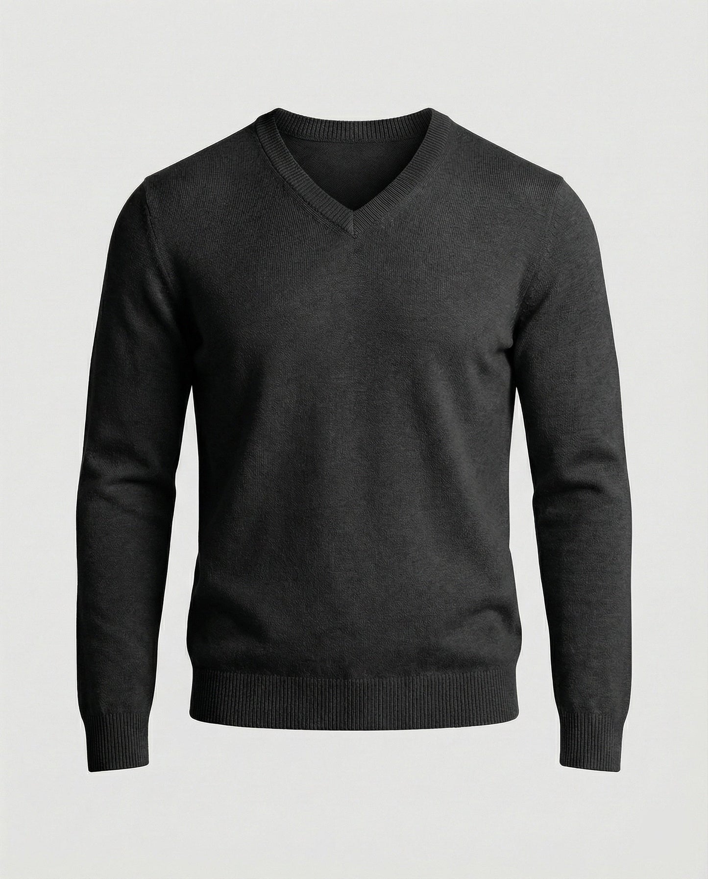 Men's V Neck Fine Knit Sweater in Black