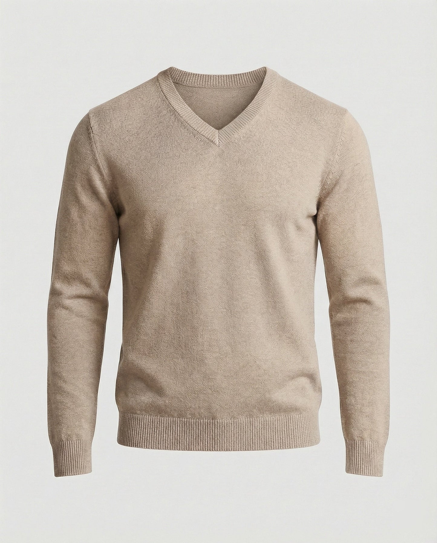 Men's V Neck Fine Knit Sweater in Cream