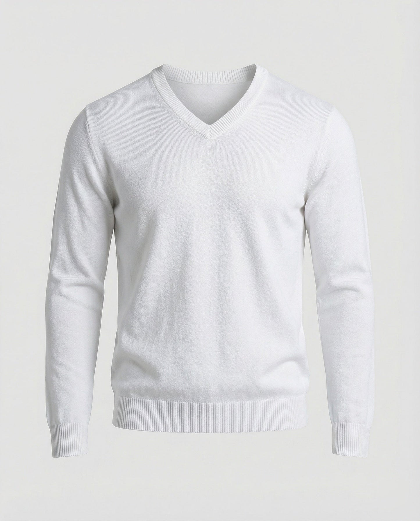 Men's V Neck Fine Knit Sweater in White