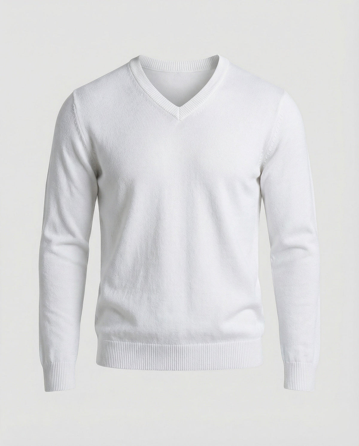 Men's V Neck Knit Sweater in White