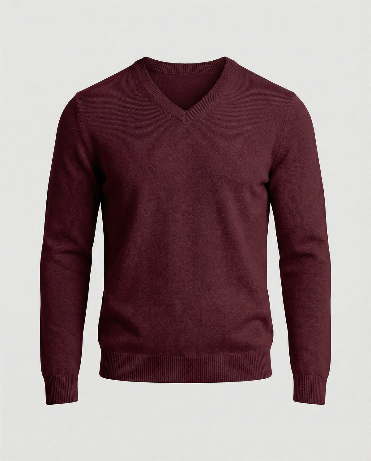 Men's V Neck Knit Sweater in Wine