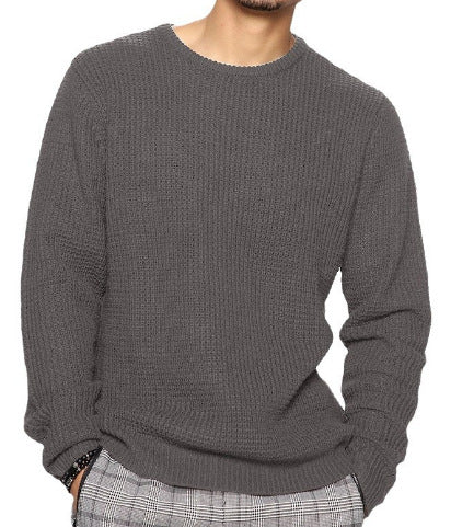 Men's Waffle Crew Neck Sweater in Dark Grey