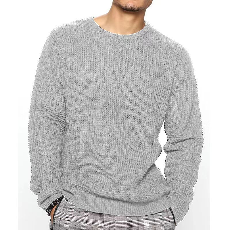 Men's Waffle Crew Neck Sweater in Light Grey