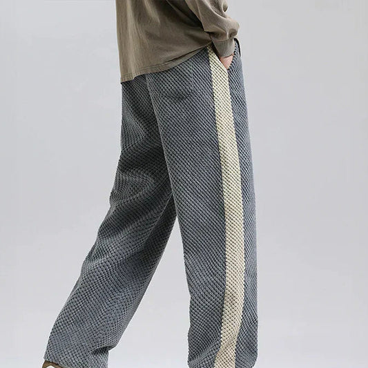 Men's waffle knit joggers in grey with contrast side stripes and drawstring waist