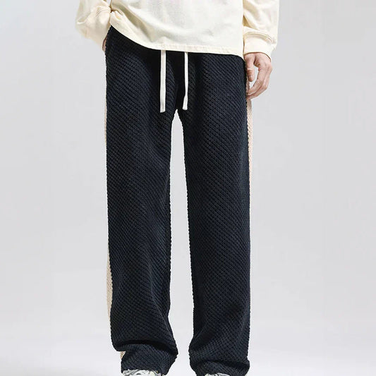 Men's waffle knit joggers in grey with contrast side stripes and drawstring waist