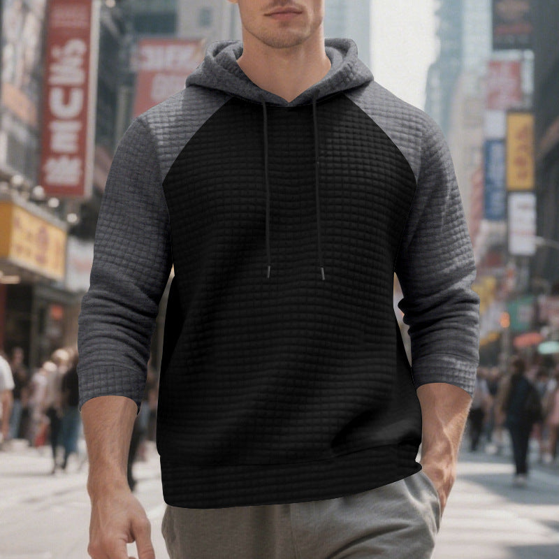 Men's Waffle Raglan Hoodie in Black
