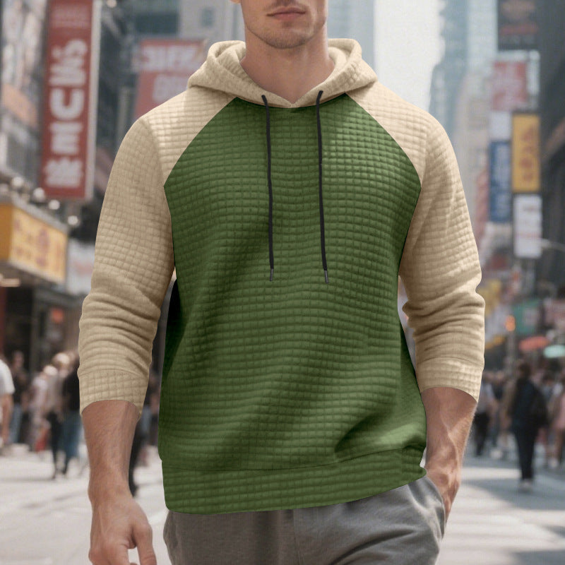Men's Waffle Raglan Hoodie in Olive Green