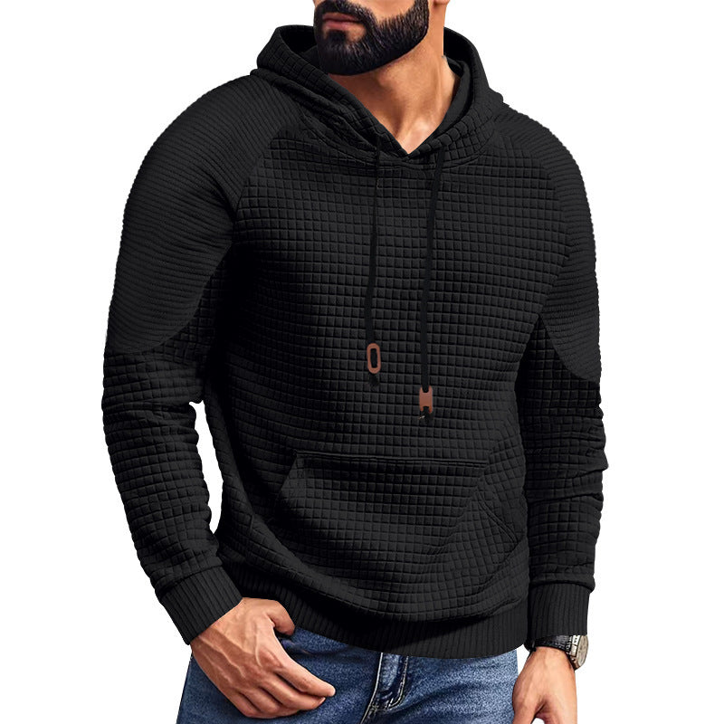 Men's Waffle Texture Hoodie in Black