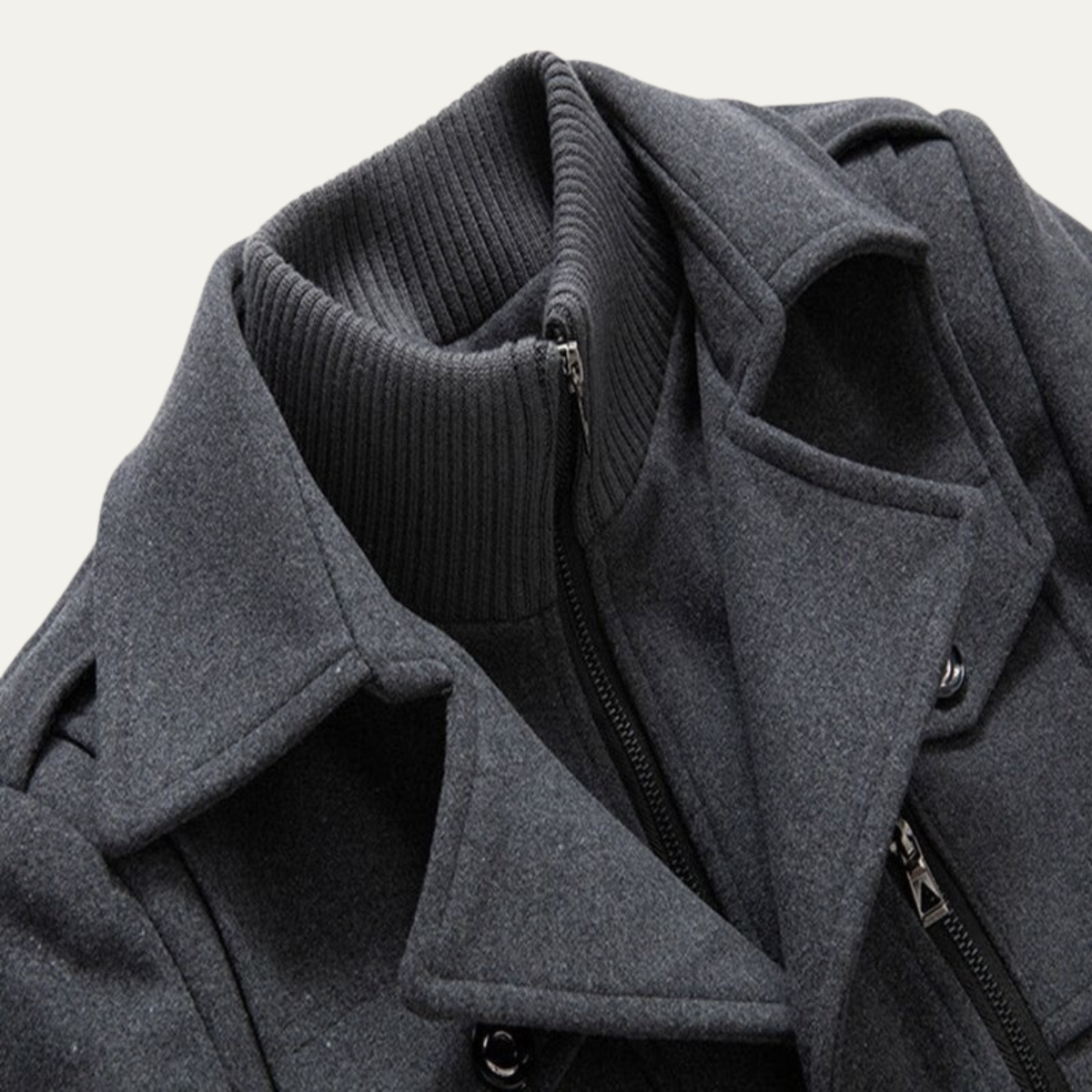 Men's Wool Trench Coat with Knit Collar