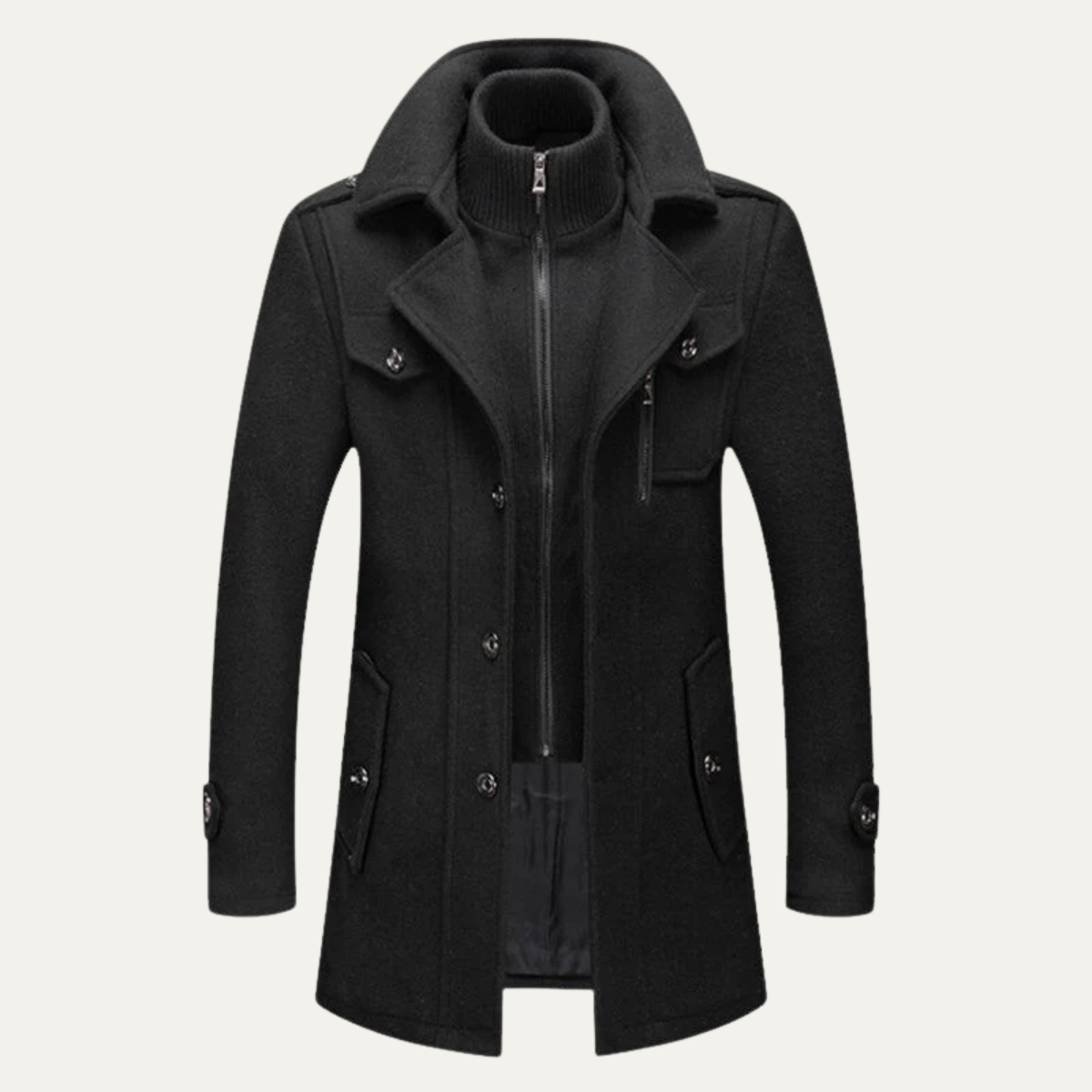Men's Wool Trench Coat with Knit Collar