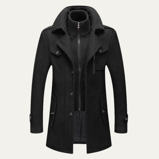 Men's Wool Trench Coat with Knit Collar