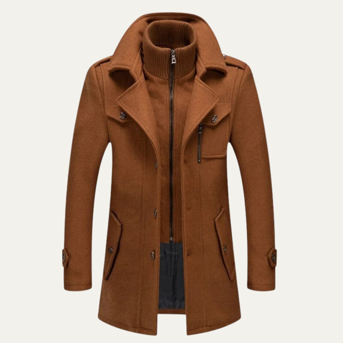 Men's Wool Trench Coat with Knit Collar
