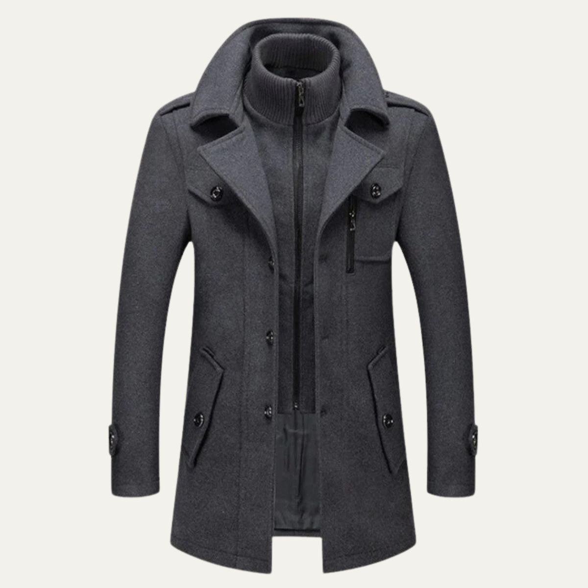 Men's Wool Trench Coat with Knit Collar