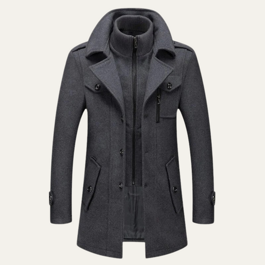 Men's Wool Trench Coat with Knit Collar