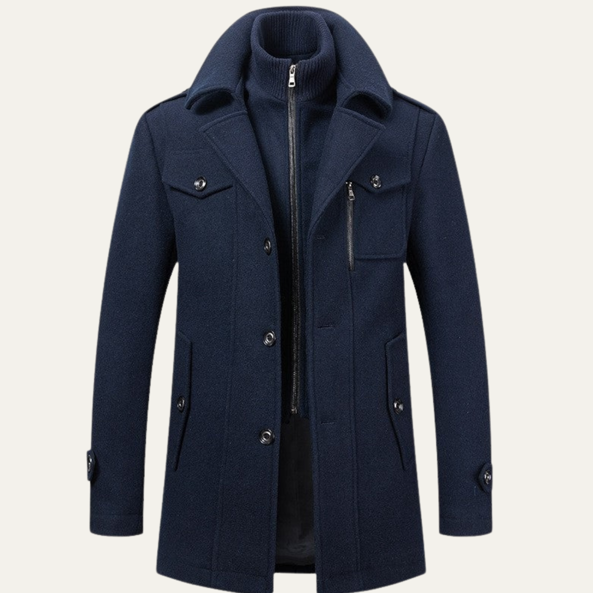 Men's Wool Trench Coat with Knit Collar