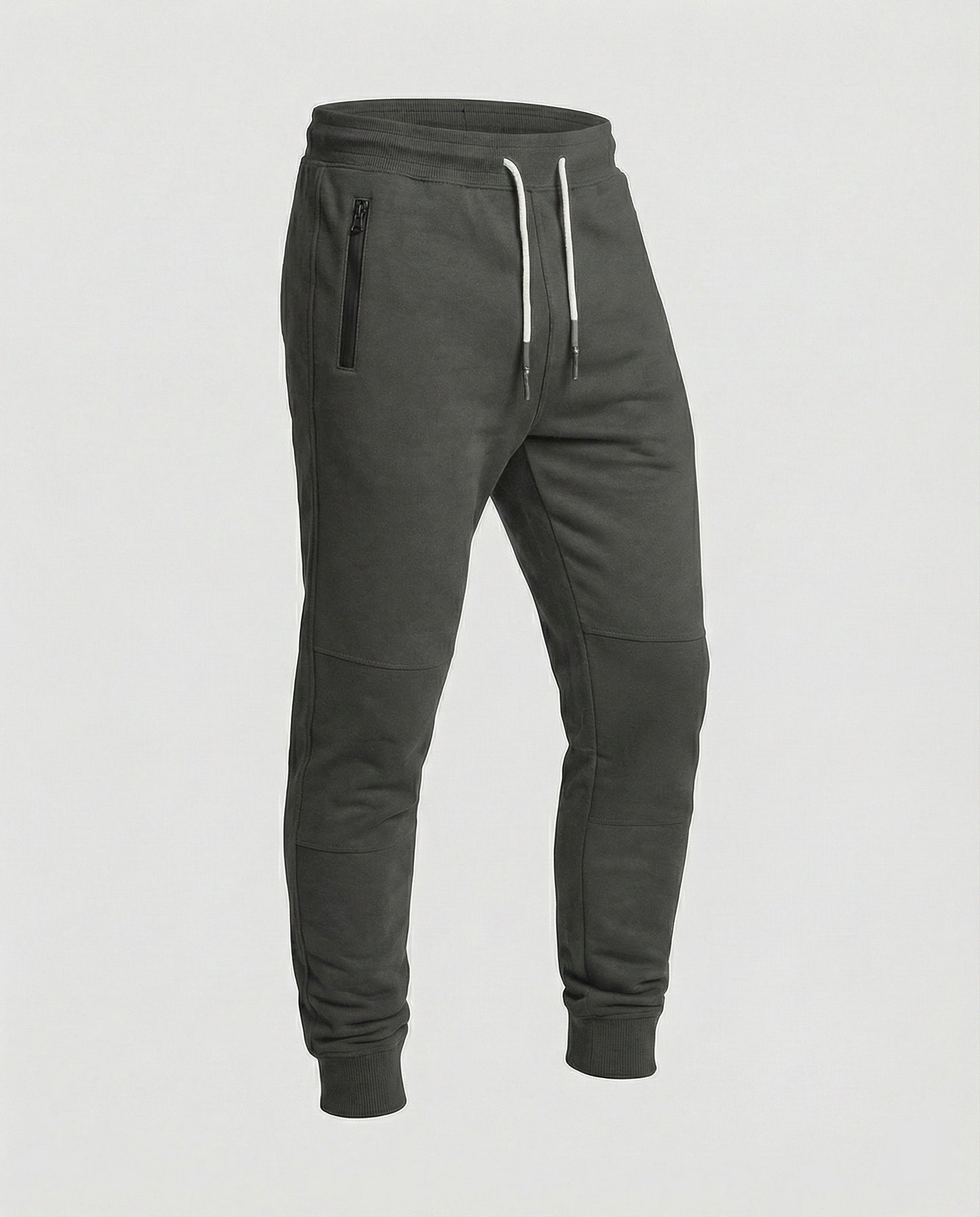 Men's black sporty joggers with functional side pockets and drawstring waistband