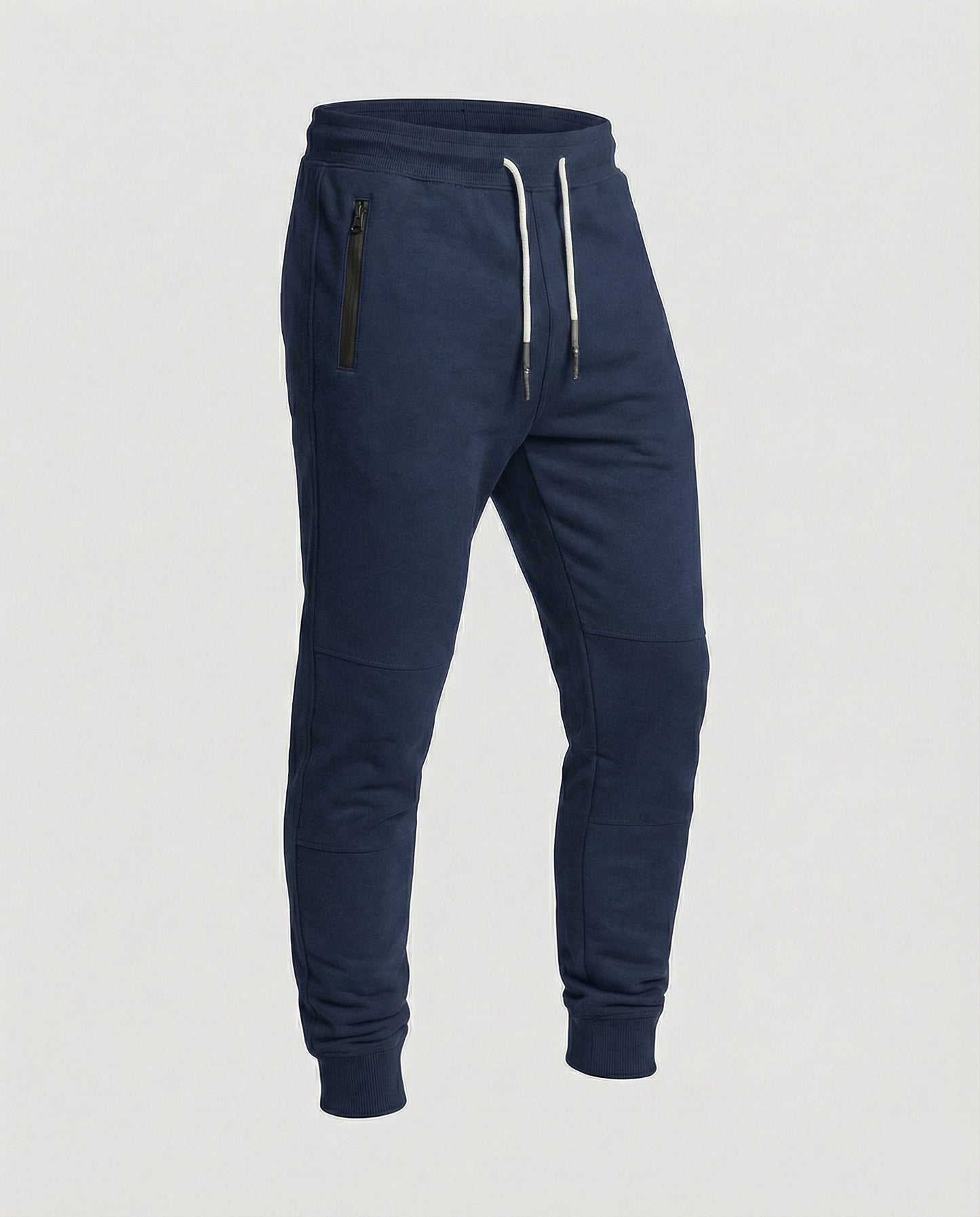 Men's black sporty joggers with functional side pockets and drawstring waistband