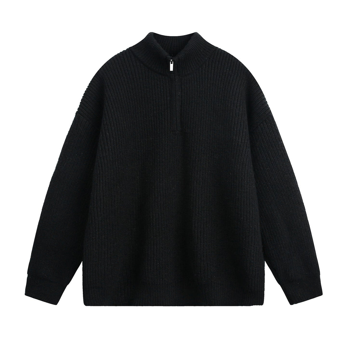 Unisex Half Zip Chunky Knit Sweater in Black