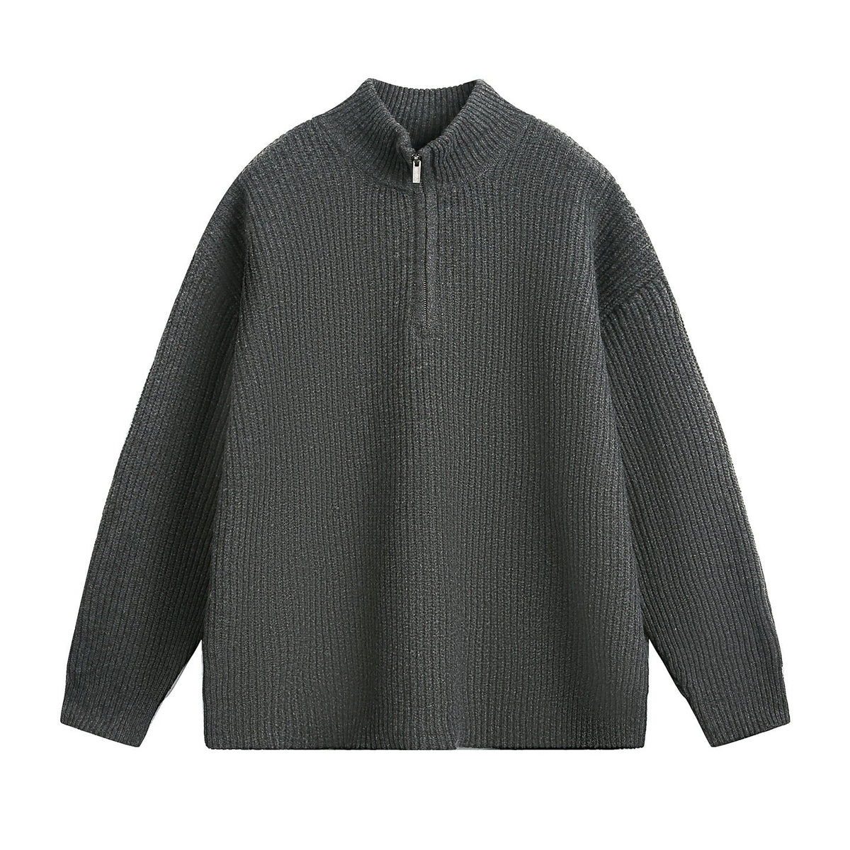 Unisex Half Zip Chunky Knit Sweater in Charcoal Grey