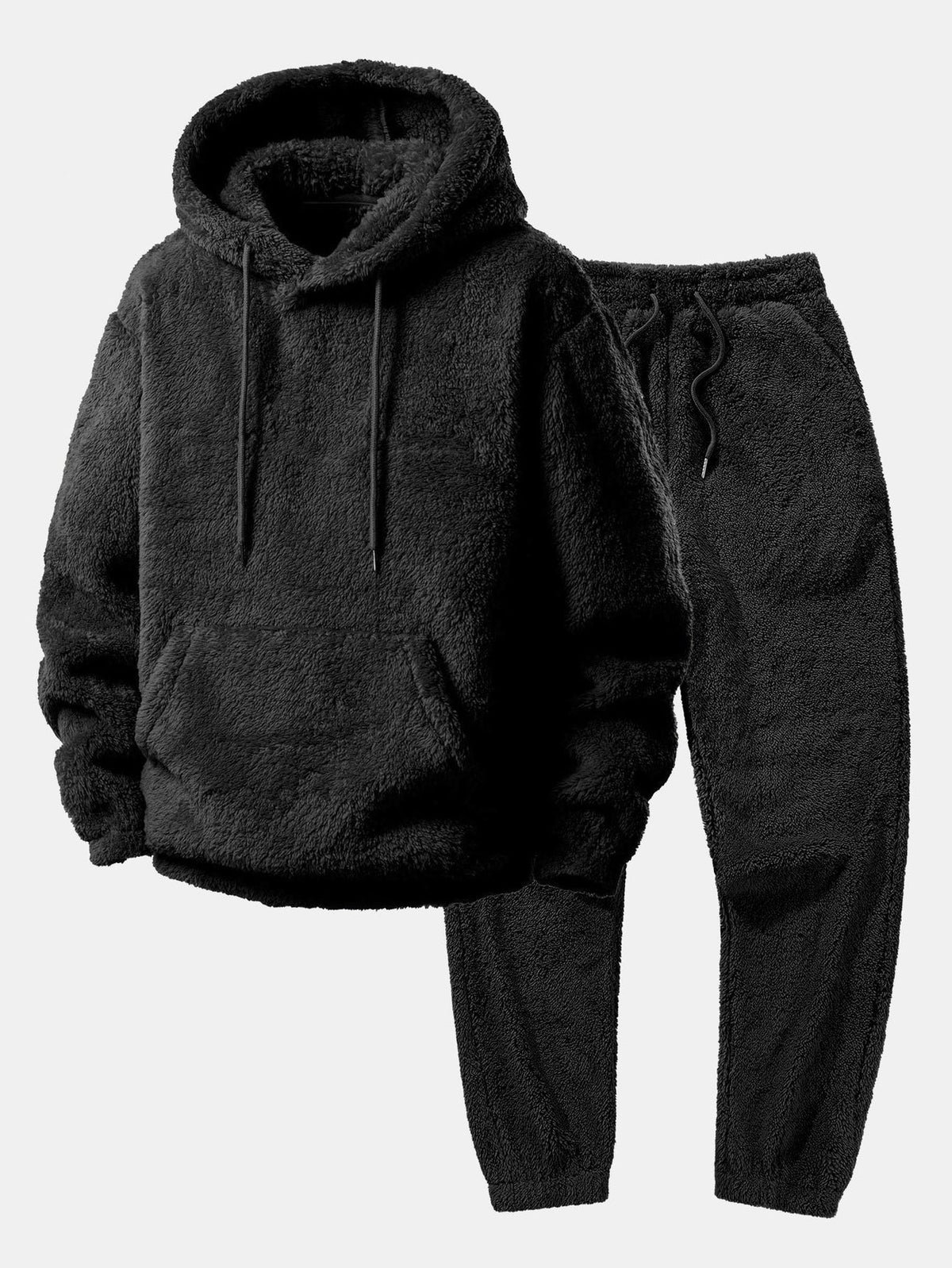 Unisex Teddy Hoodie & Joggers Set in Black