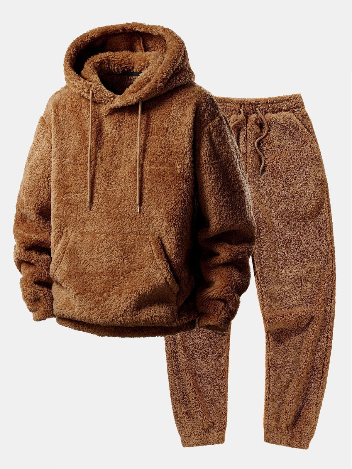 Unisex Teddy Hoodie & Joggers Set in Brown