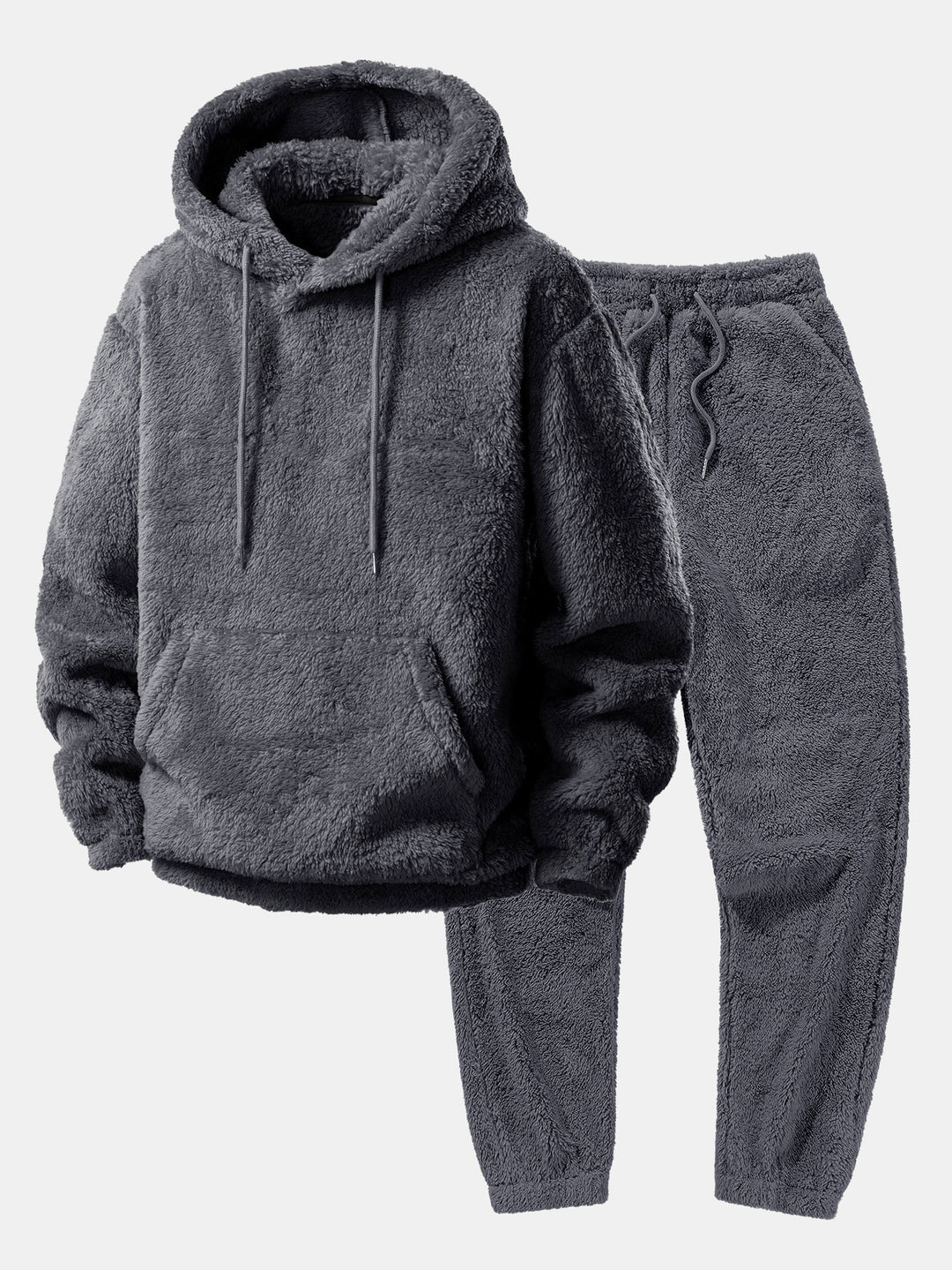Unisex Teddy Hoodie & Joggers Set in Dark Grey