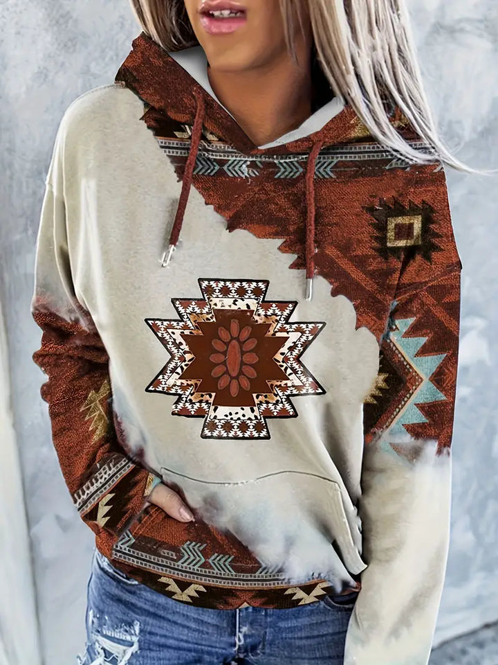 Women's Aztec Print Hoodie in Brown