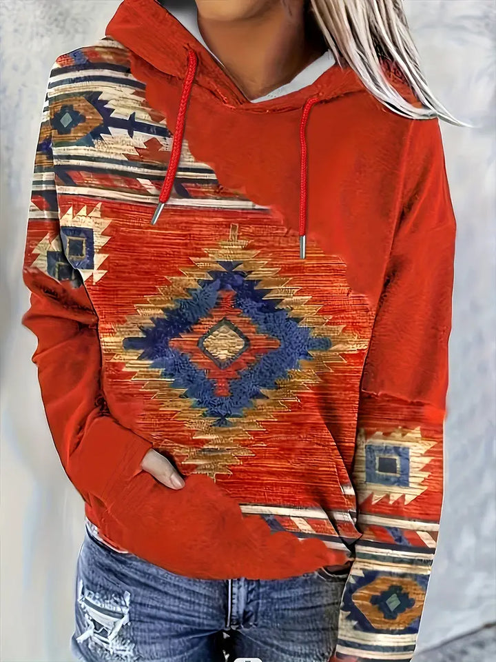 Women's Aztec Print Hoodie in Red