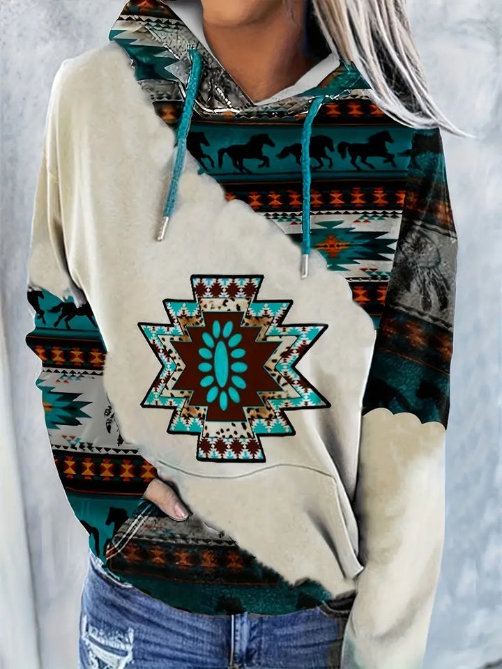 Women's Aztec Print Hoodie in White