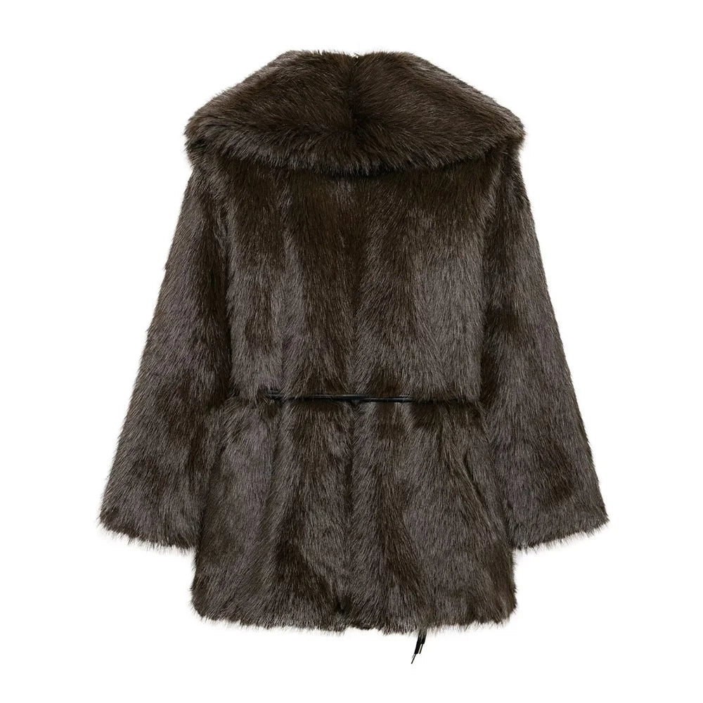 Women's Belted Faux Fur Coat