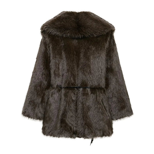 Women's Belted Faux Fur Coat