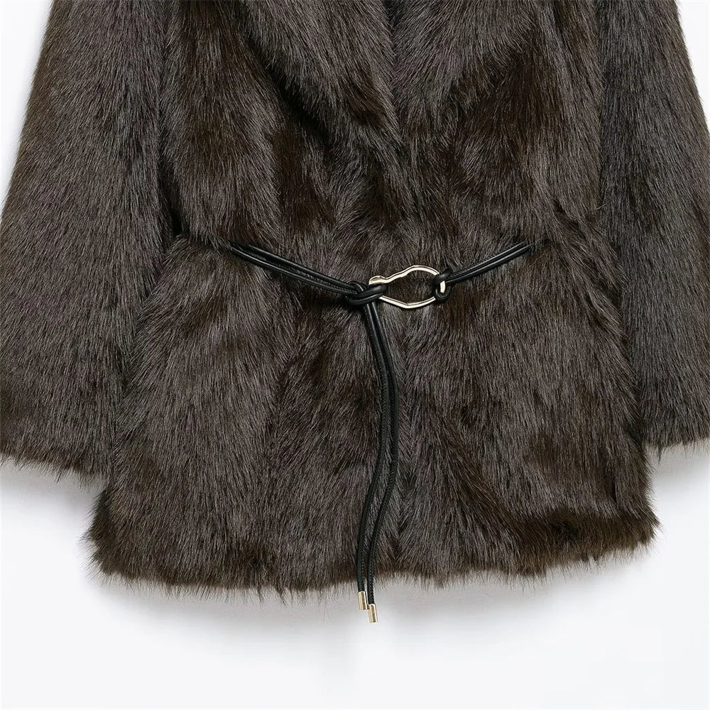Women's Belted Faux Fur Coat