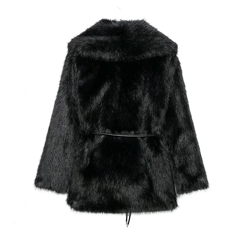 Women's Belted Faux Fur Coat