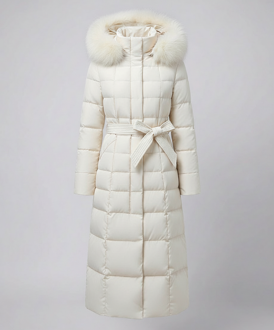 Women's Belted Padded Coat in Cream