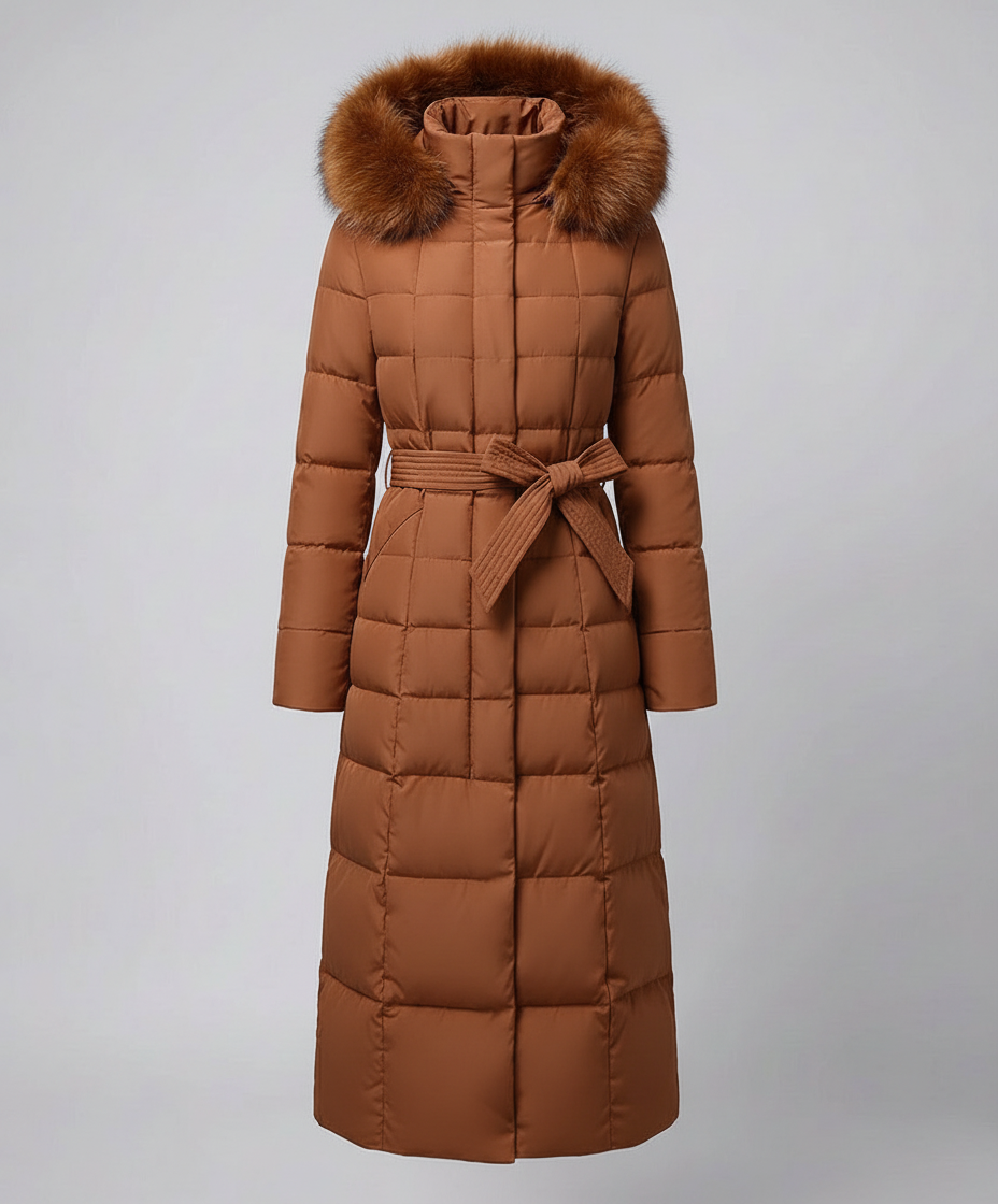 Women's Belted Padded Coat in Tan